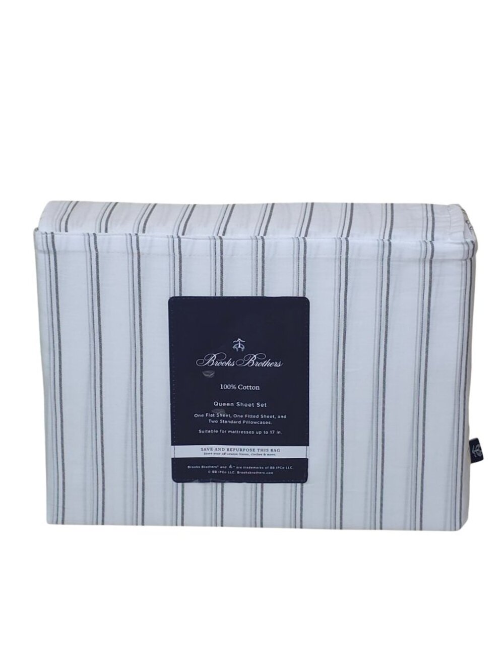 Brooks Brothers Queen 100% Cotton Stripe Sheet Set Fits 17" Deep Mattress